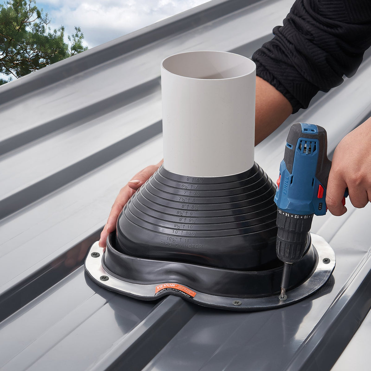 2 Pcs Roof Pipe Flashing Boots, Flexible EPDM Pipe Flashing 150-280mm Black