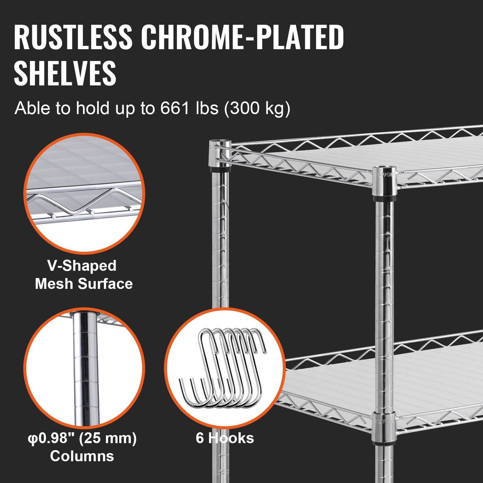 Kitchen Utility Cart 3-Tier Wire Rolling  Service Cart Metal Storage Trolley