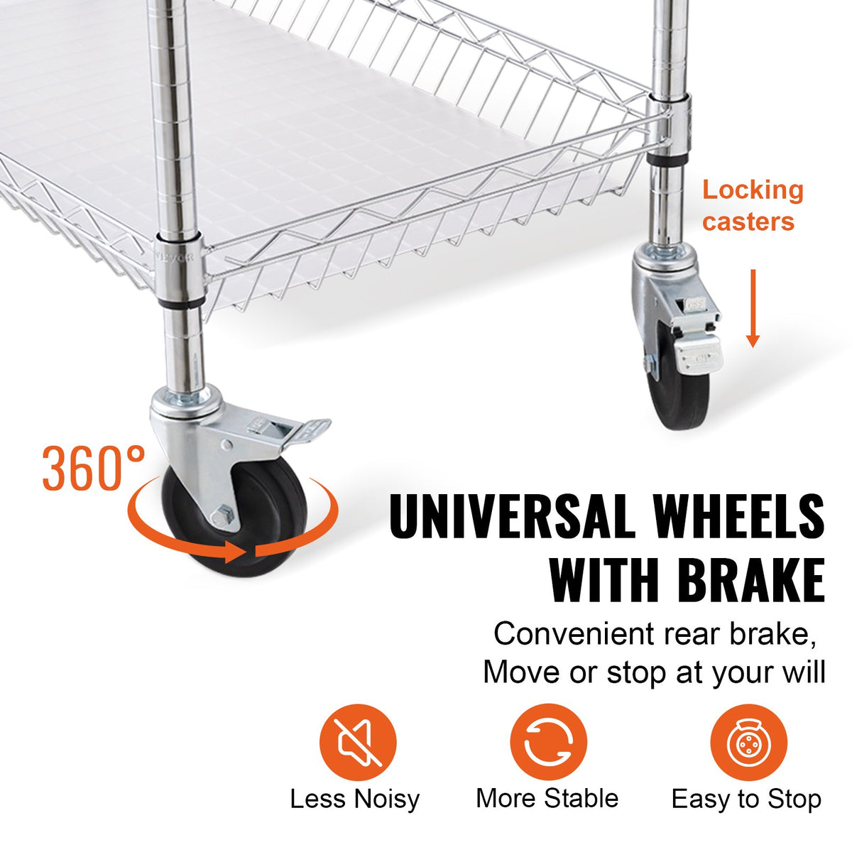 Kitchen Utility Cart 3-Tier Wire Rolling  Service Cart Metal Storage Trolley