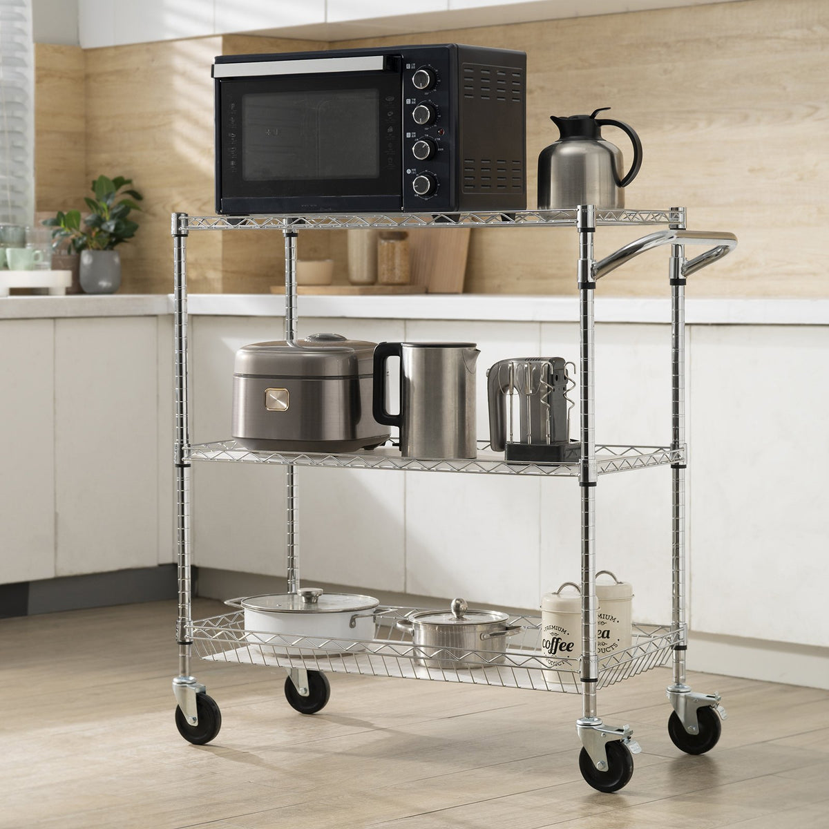 Kitchen Utility Cart 3-Tier Wire Rolling  Service Cart Metal Storage Trolley
