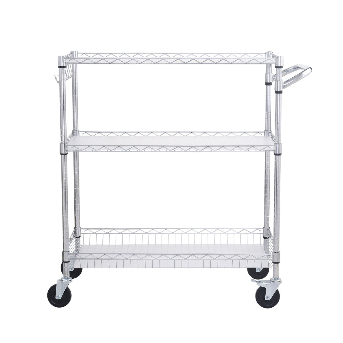 Kitchen Utility Cart 3-Tier Wire Rolling  Service Cart Metal Storage Trolley