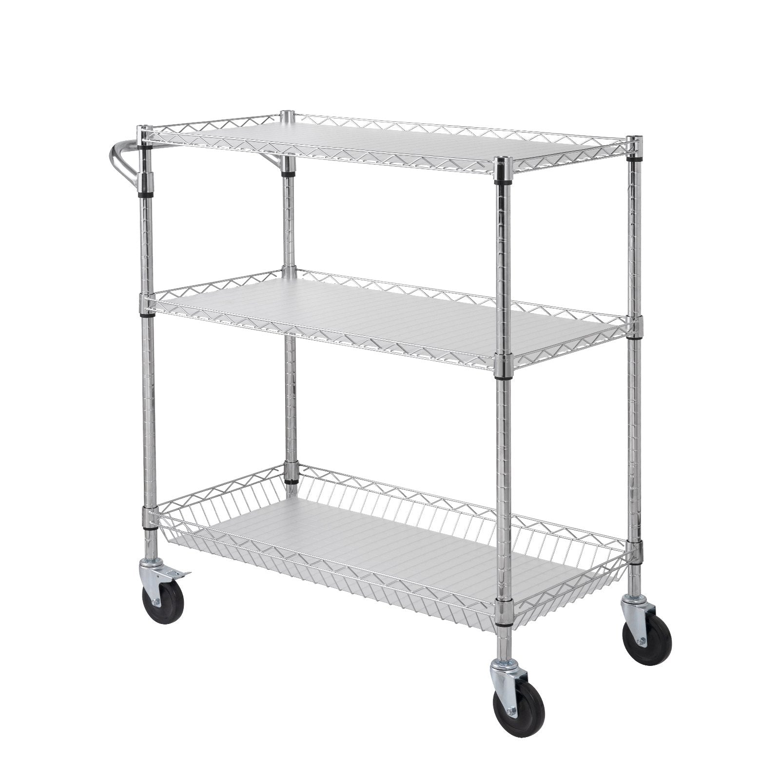 Kitchen Utility Cart 3-Tier Wire Rolling  Service Cart Metal Storage Trolley