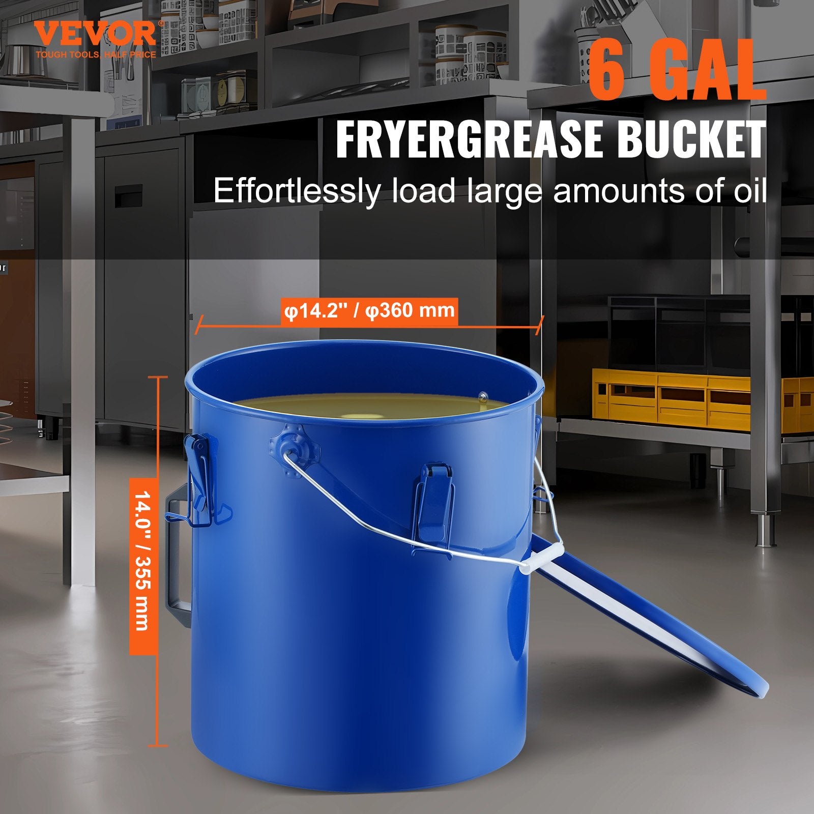 22.7L Fryer Grease Bucket Carbon Steel Oil Disposal Caddy with Lid Filter Bag