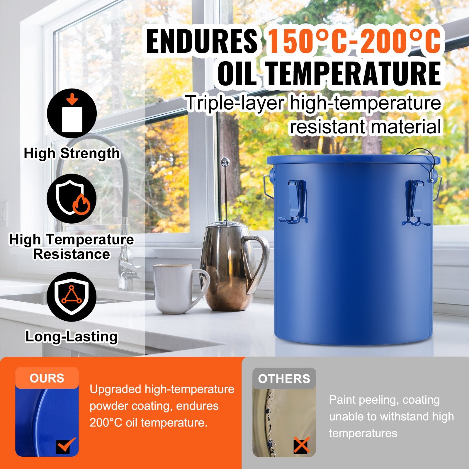 22.7L Fryer Grease Bucket Carbon Steel Oil Disposal Caddy with Lid Filter Bag
