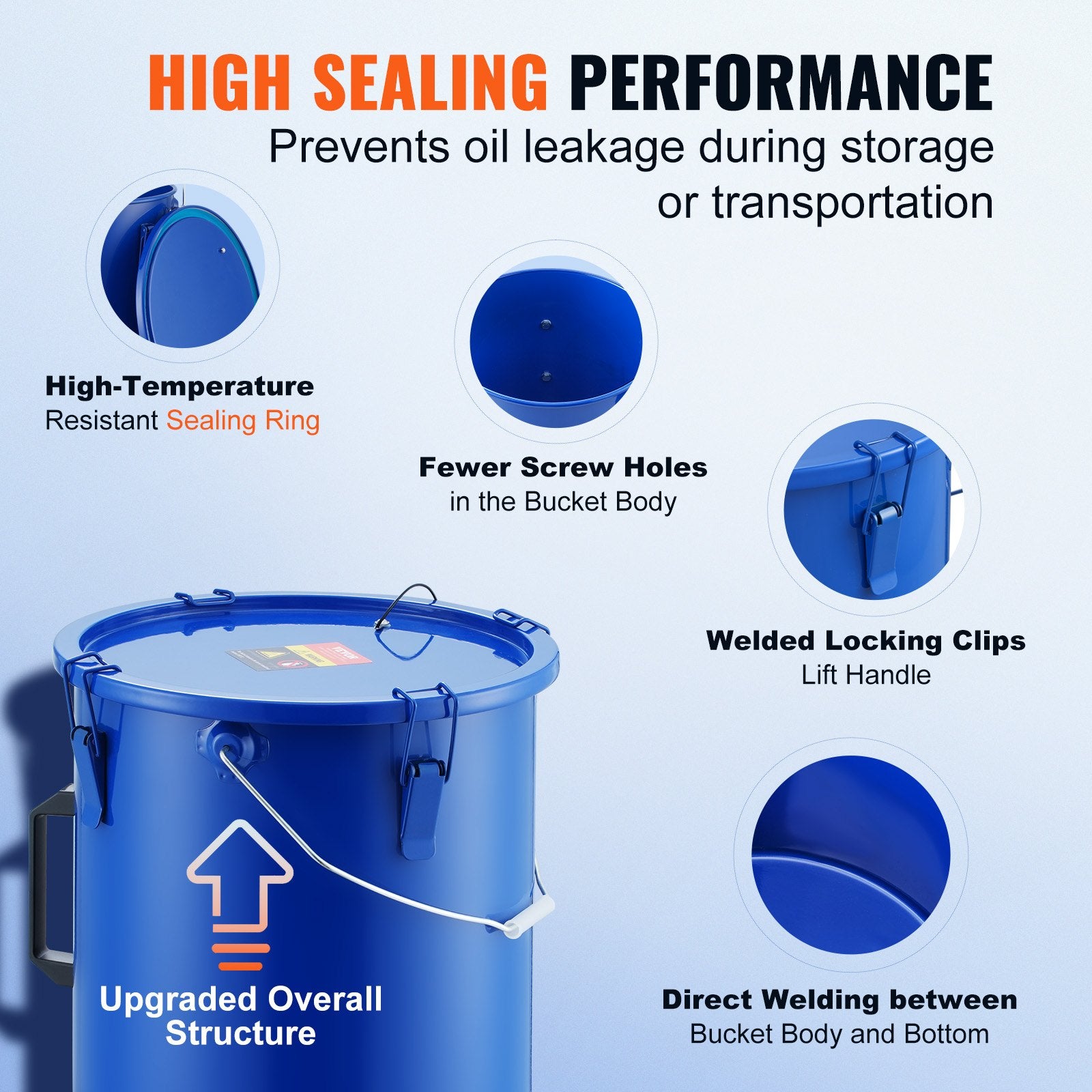 22.7L Fryer Grease Bucket Carbon Steel Oil Disposal Caddy with Lid Filter Bag