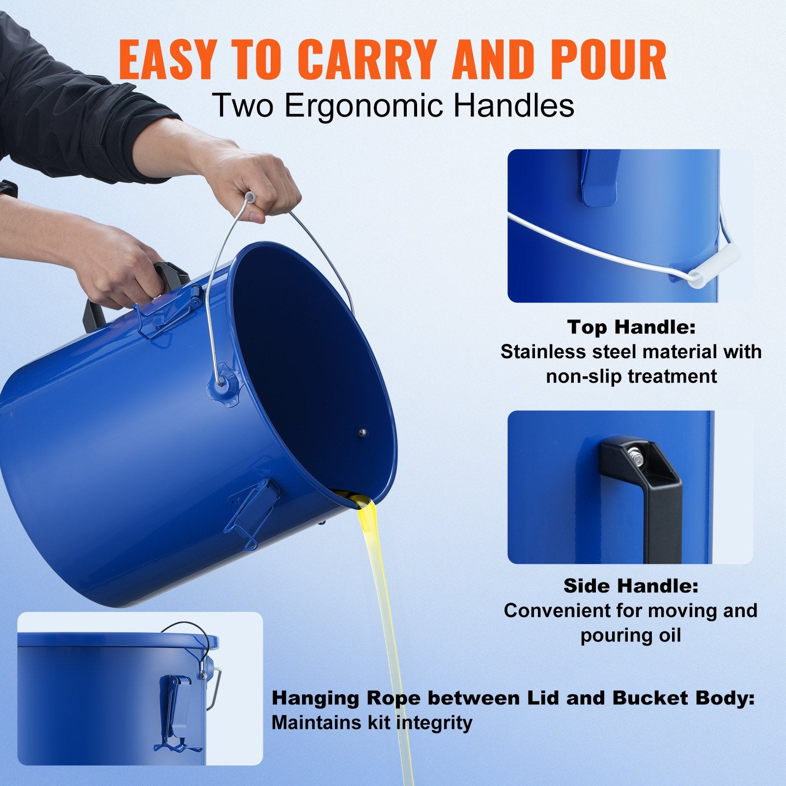 22.7L Fryer Grease Bucket Carbon Steel Oil Disposal Caddy with Lid Filter Bag