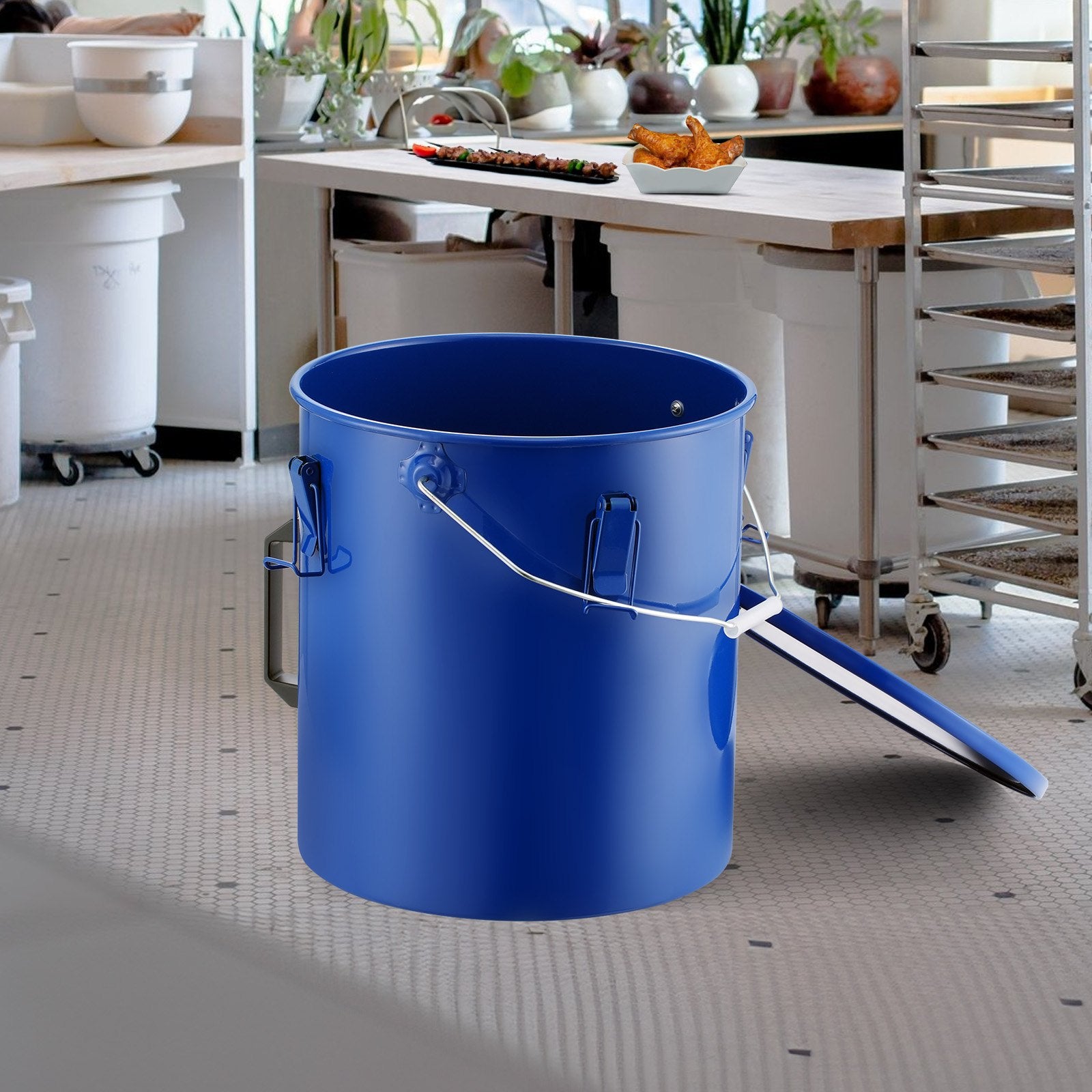 22.7L Fryer Grease Bucket Carbon Steel Oil Disposal Caddy with Lid Filter Bag