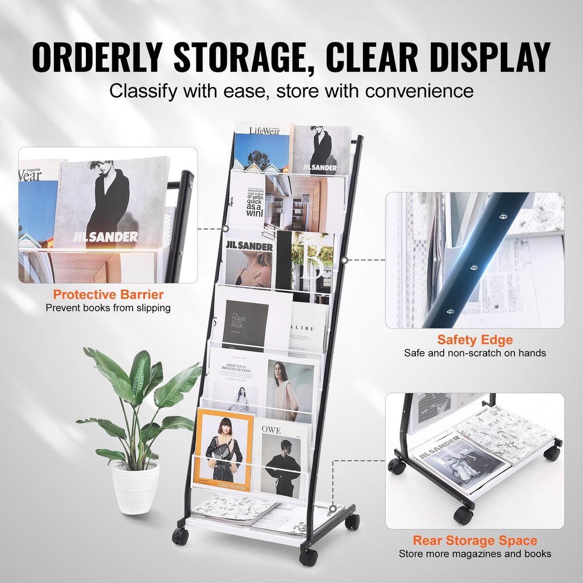 6-Tier Brochure Display Rack w/ Wheels Magazine & Catalog Stand
