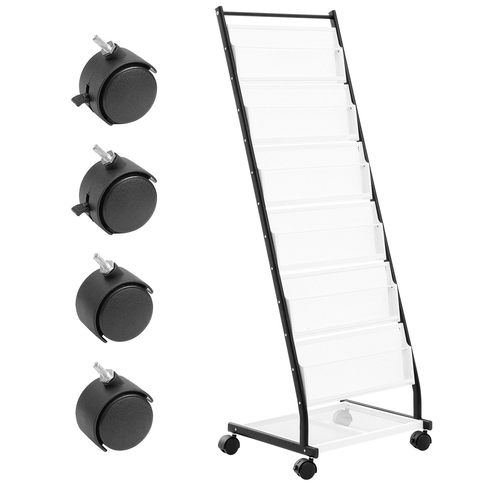 6-Tier Brochure Display Rack w/ Wheels Magazine & Catalog Stand
