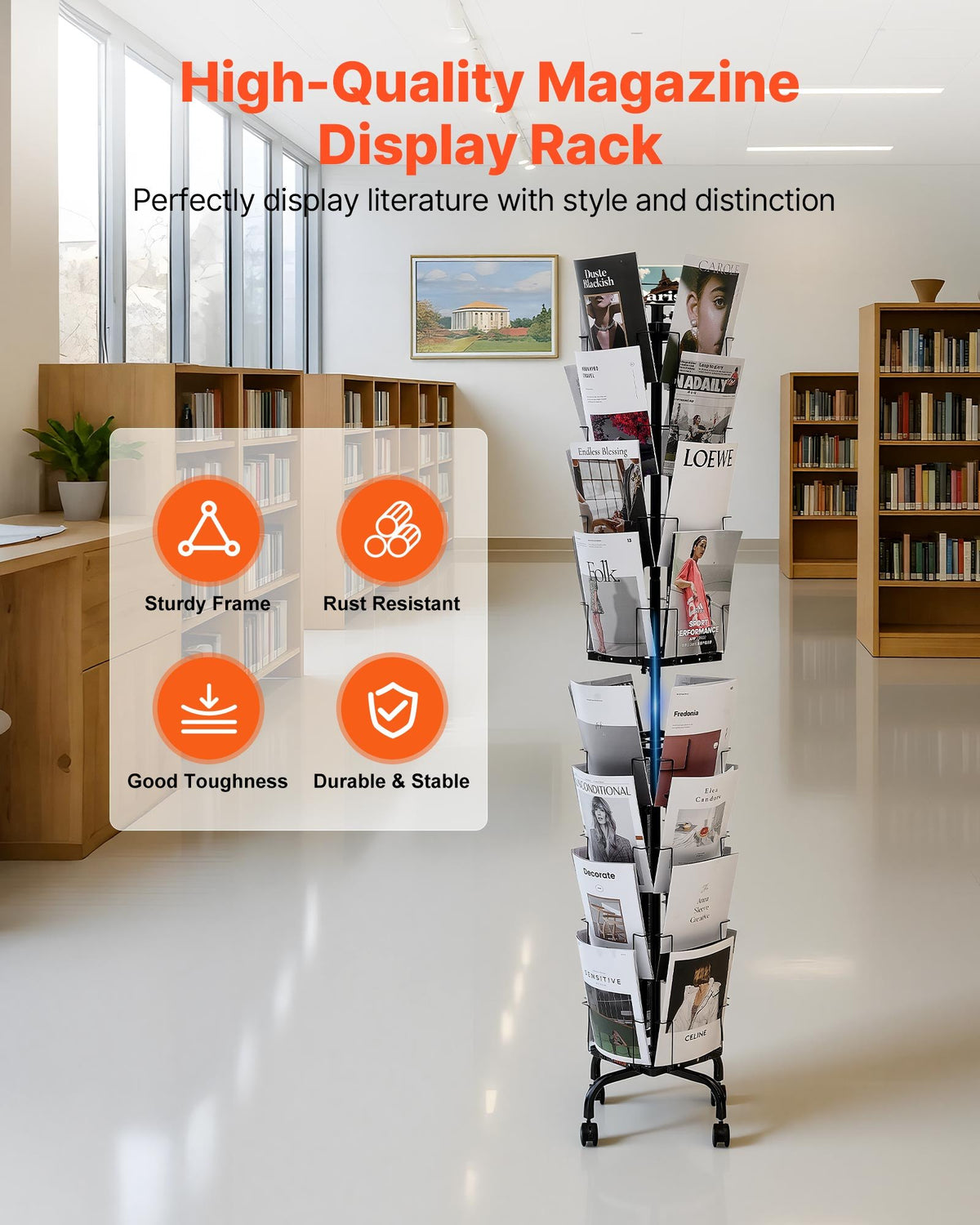 Greeting Cards Display Rack 32 Pockets 360° Spinning Stand Sign Holder Wheels