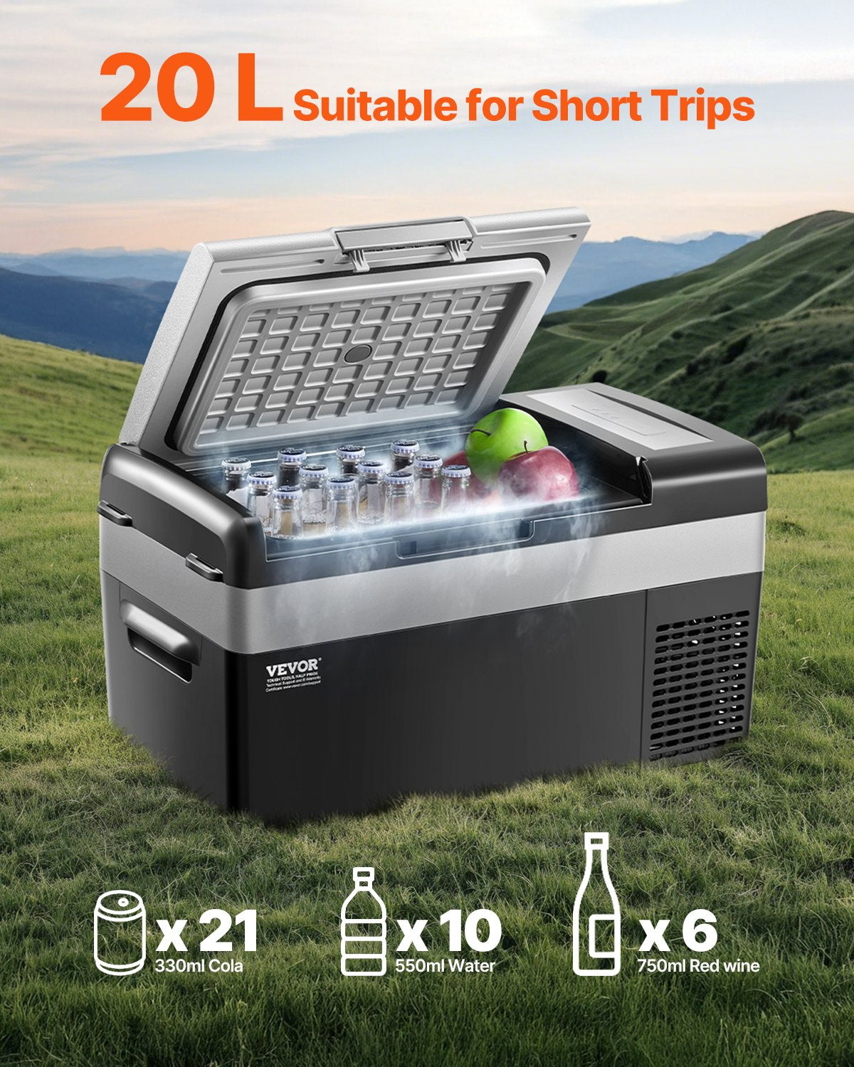 Portable Car Refrigerator 20L 12V/24V/100-240V Single Zone Freezer -20℃ to 20℃