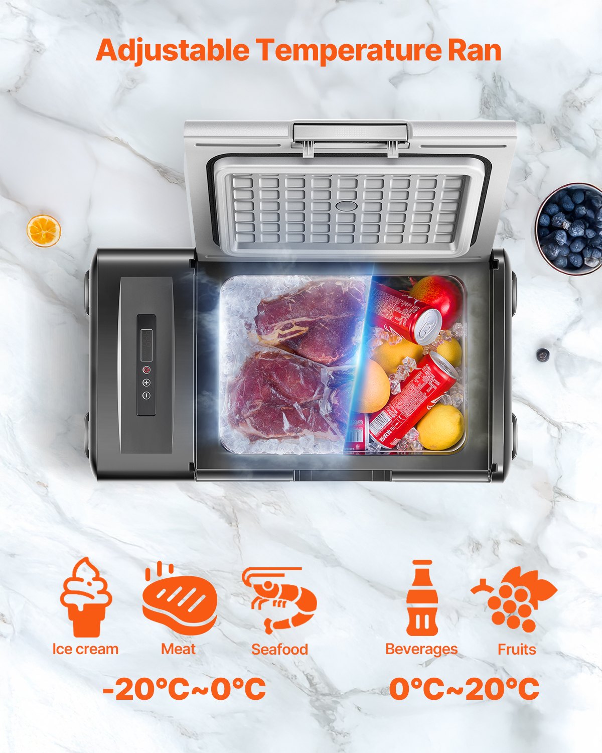 Portable Car Refrigerator 20L 12V/24V/100-240V Single Zone Freezer -20℃ to 20℃