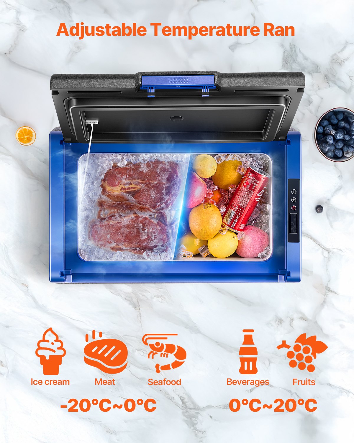 Portable Car Refrigerator 20L 12V/24V/100-240V Single Zone Freezer -18℃ to 10℃