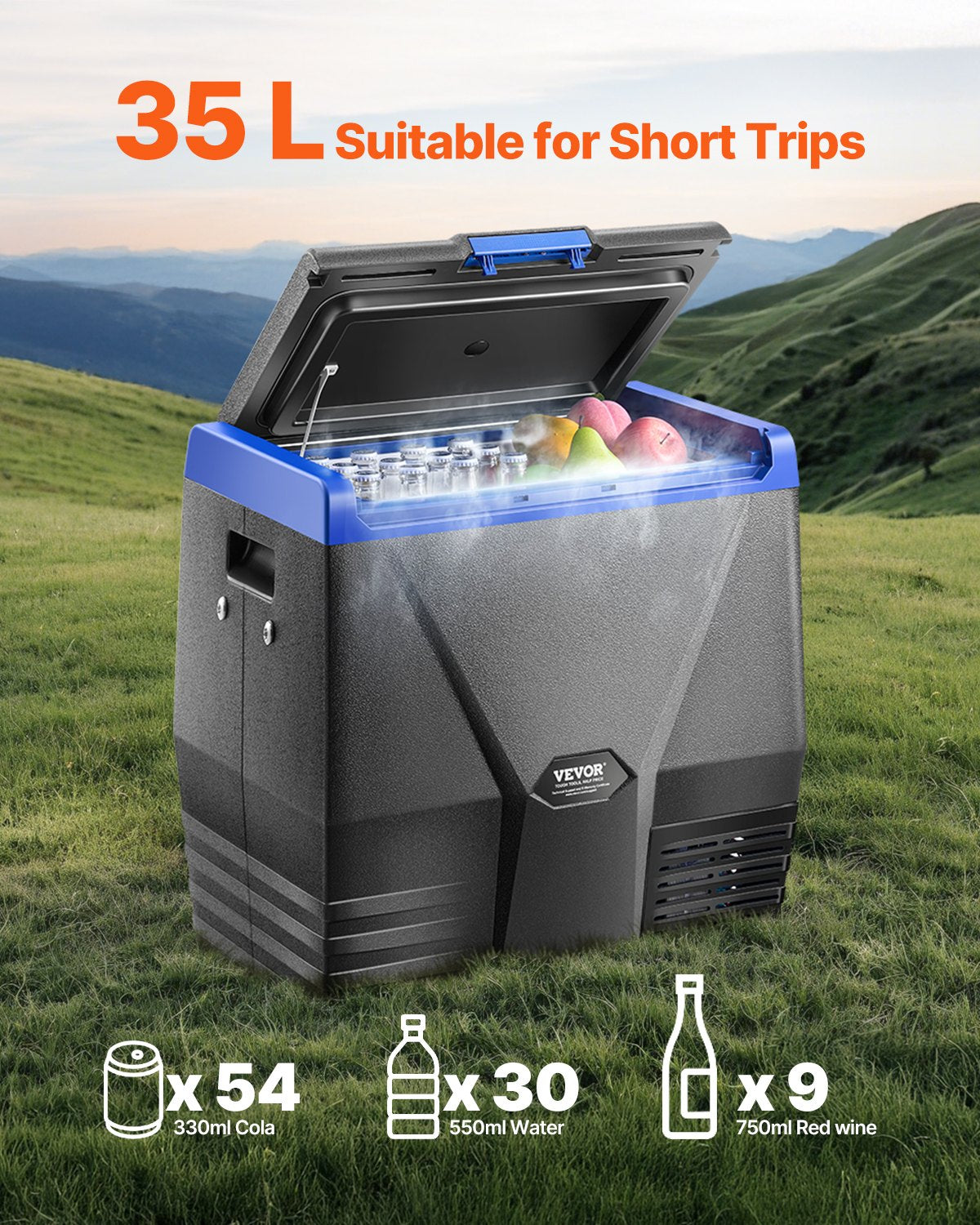 Portable Car Refrigerator 35L 12V/24V/100-240V Single Zone Freezer -18℃ to 10℃
