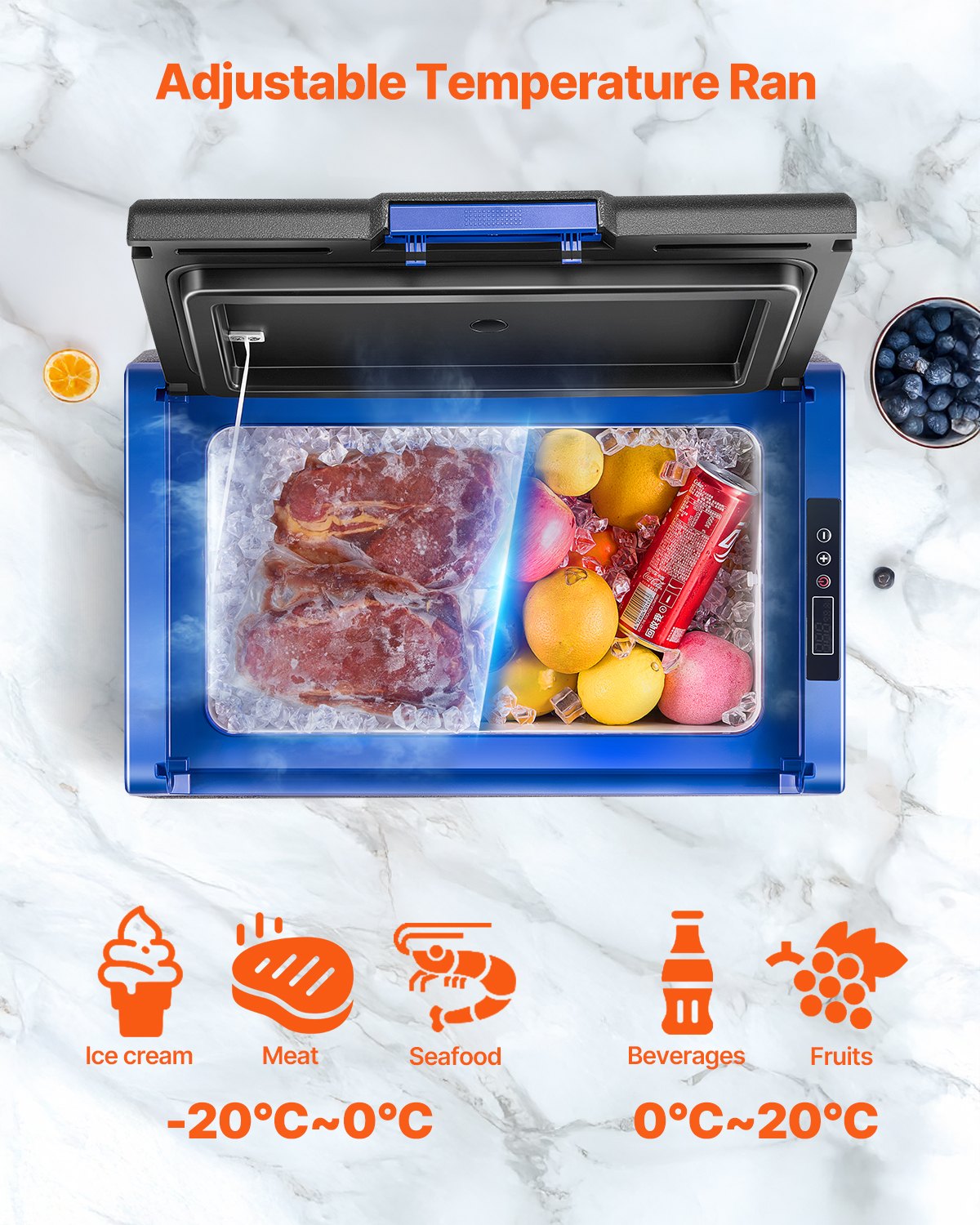 Portable Car Refrigerator 35L 12V/24V/100-240V Single Zone Freezer -18℃ to 10℃