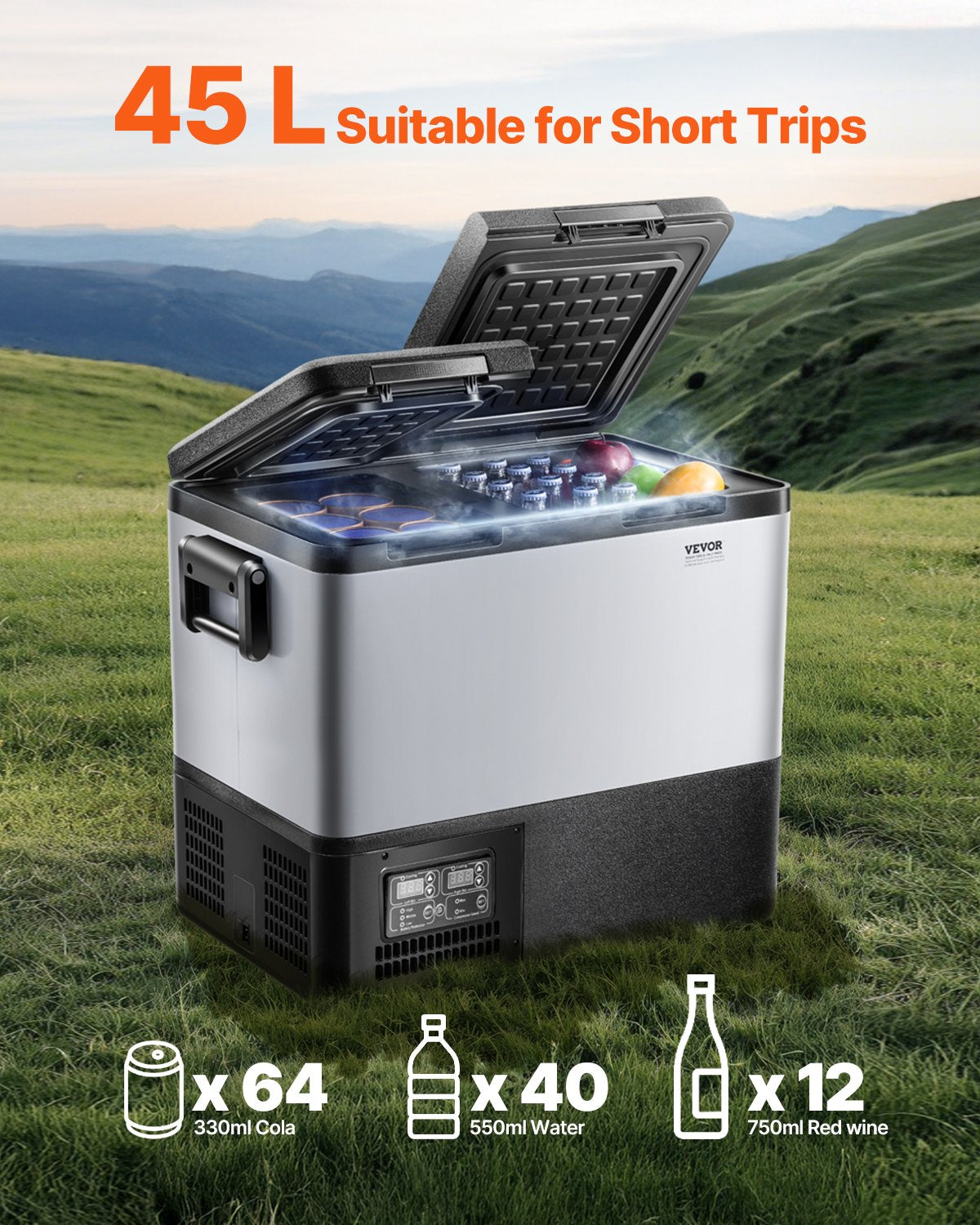Portable Car Refrigerator 45L Dual Zone 12V/24V/100-240V Adjustable Temperature