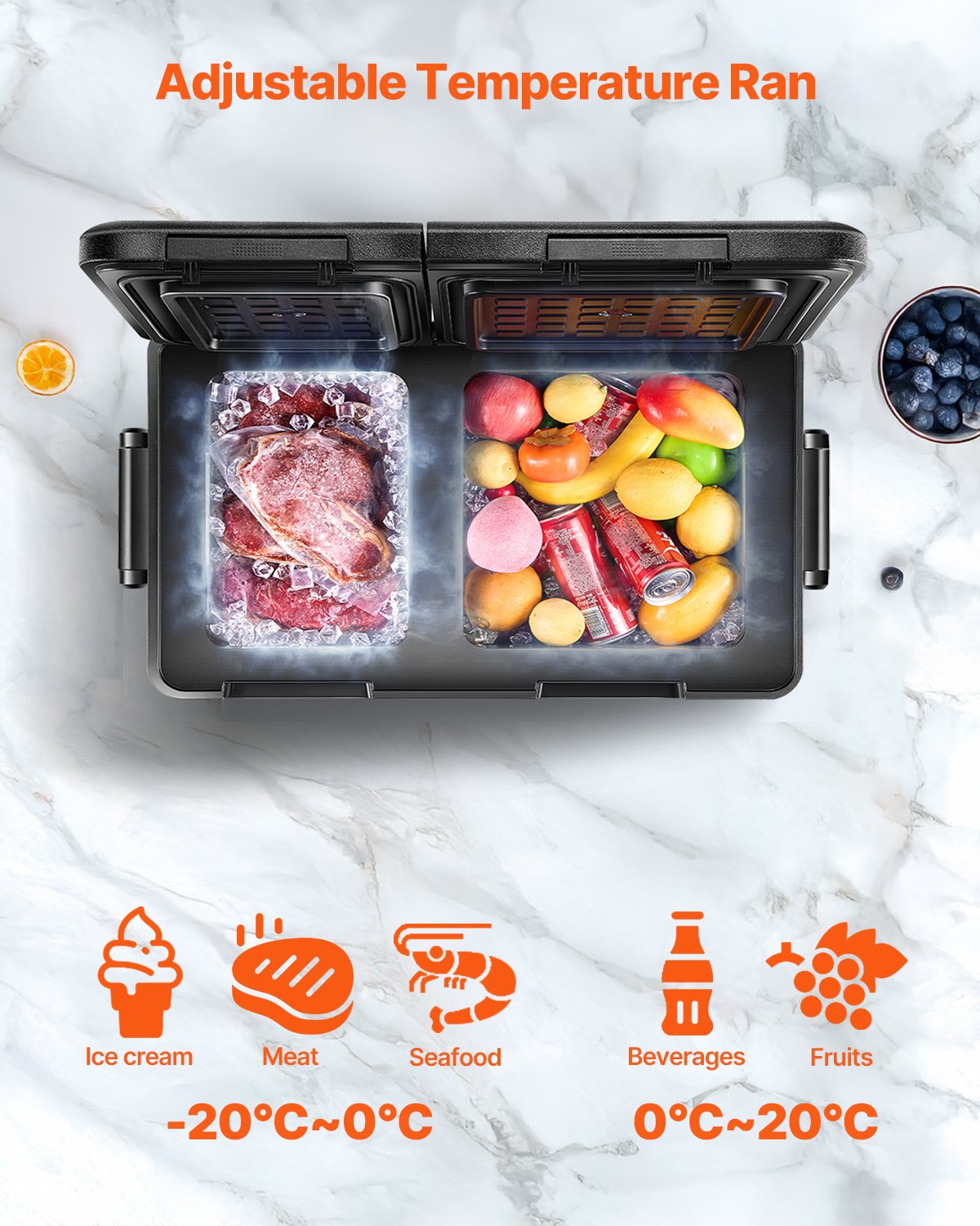 Portable Car Refrigerator 45L Dual Zone 12V/24V/100-240V Adjustable Temperature