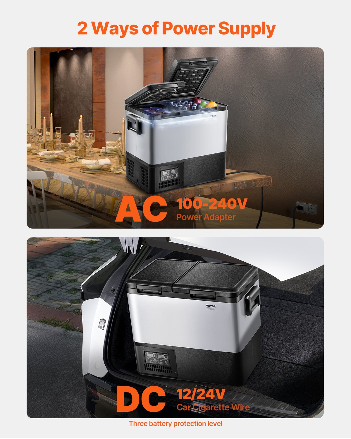 Portable Car Refrigerator 45L Dual Zone 12V/24V/100-240V Adjustable Temperature