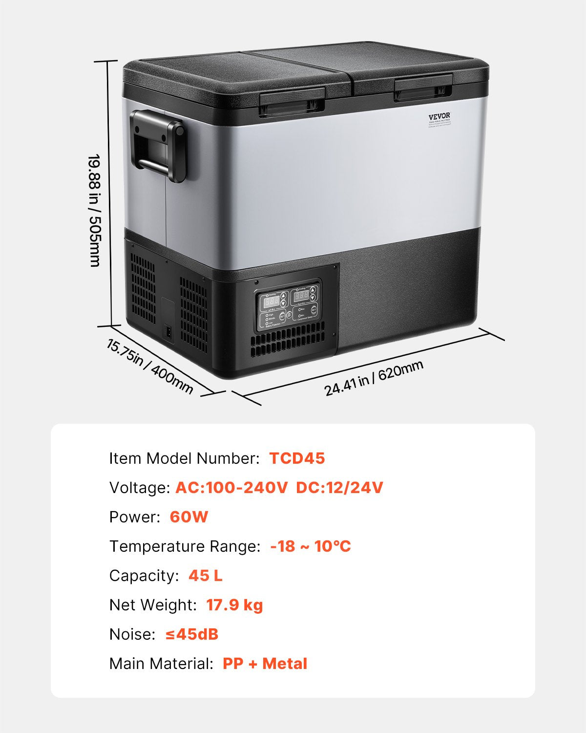 Portable Car Refrigerator 45L Dual Zone 12V/24V/100-240V Adjustable Temperature