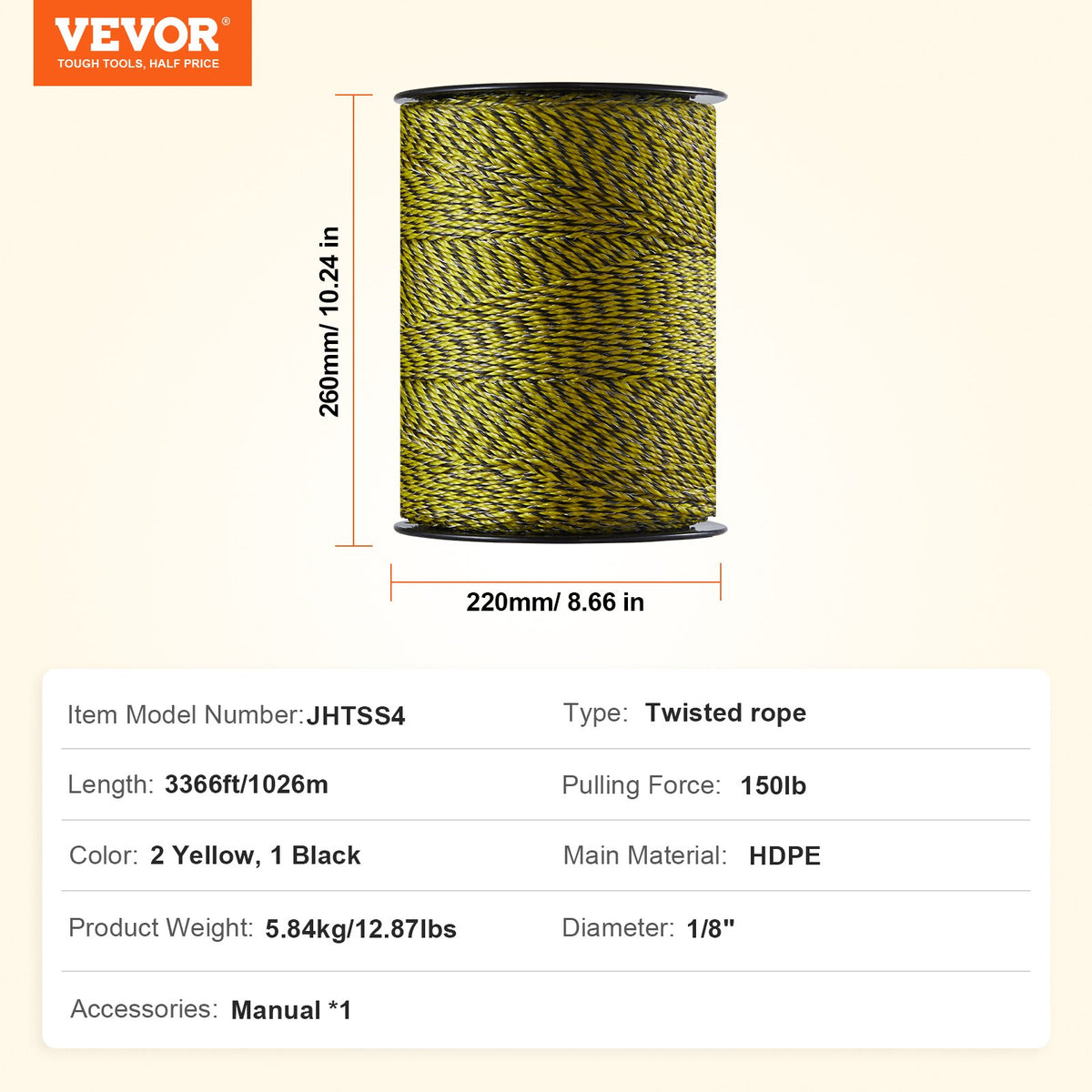 Electric Fence Wire 3366Ft 1026M Polywire 1/8in 6 Steel Strands UV Resistant