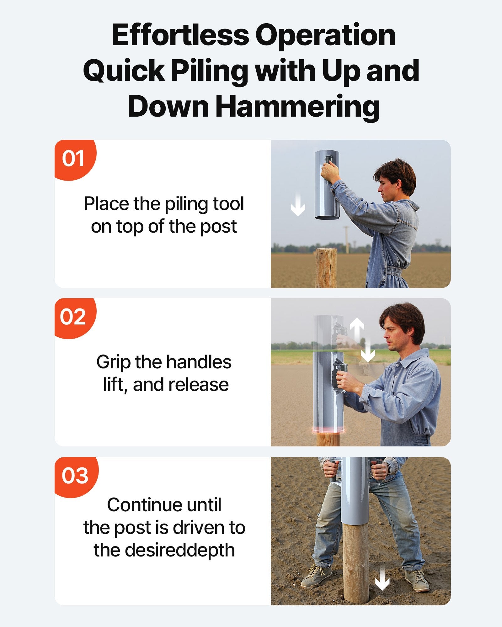 Fence Post Driver Heavy Duty Manual Pounder with Handles for Farm Garden Yard