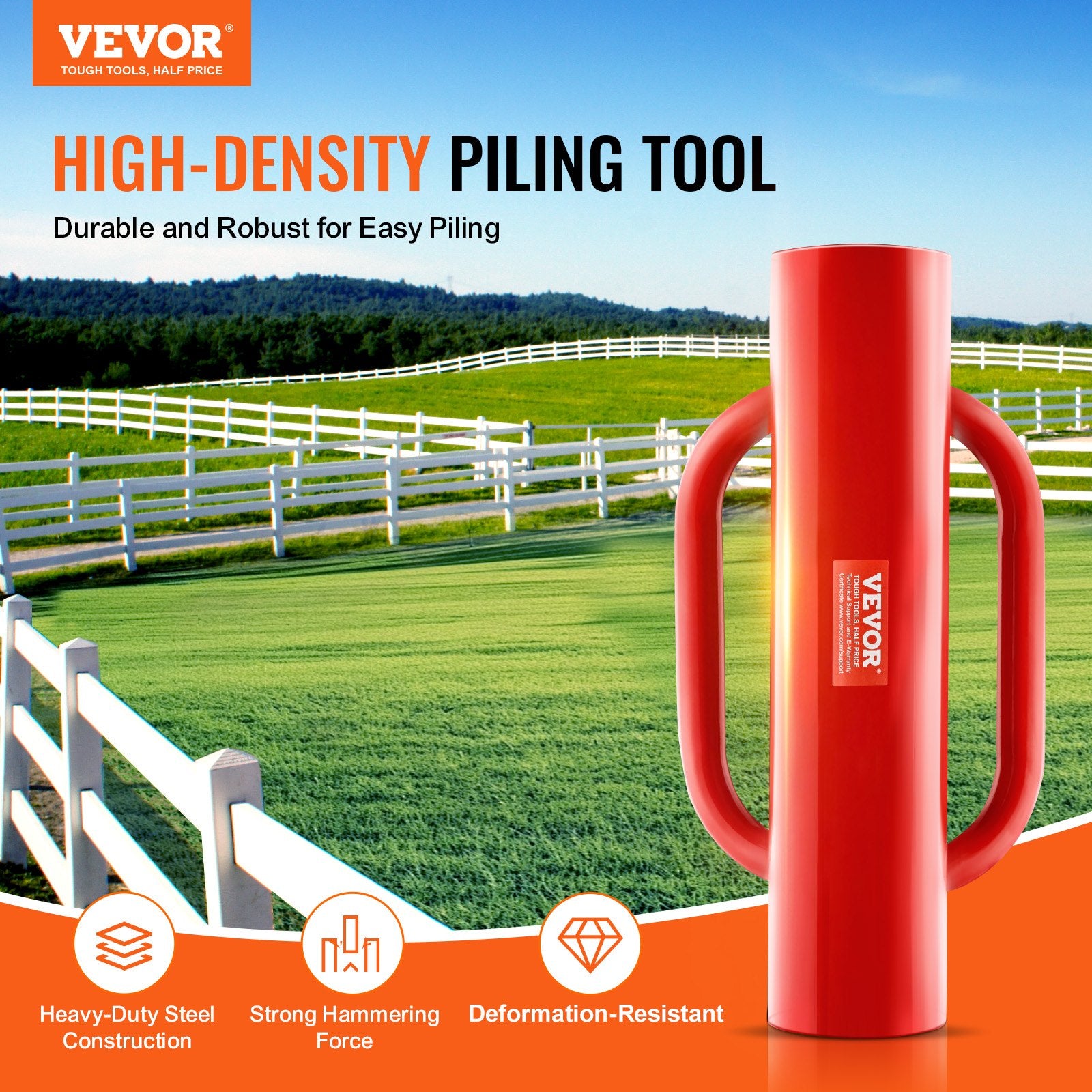 Fence Post Driver with Handles 2.7in T Post Pounder 14LB Carbon Steel Red