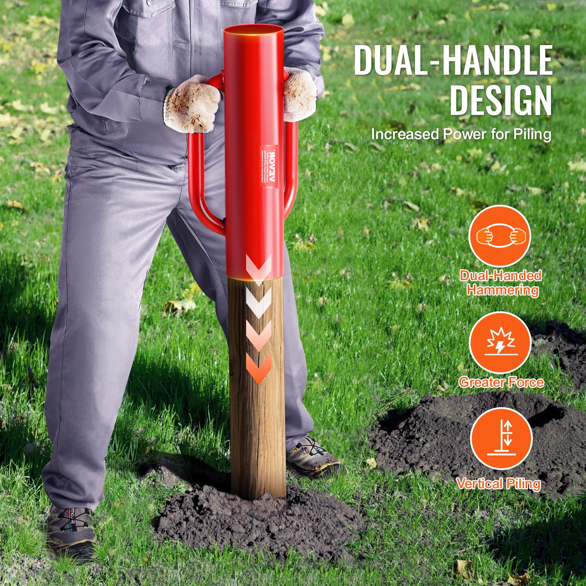Fence Post Driver with Handles 2.7in T Post Pounder 14LB Carbon Steel Red