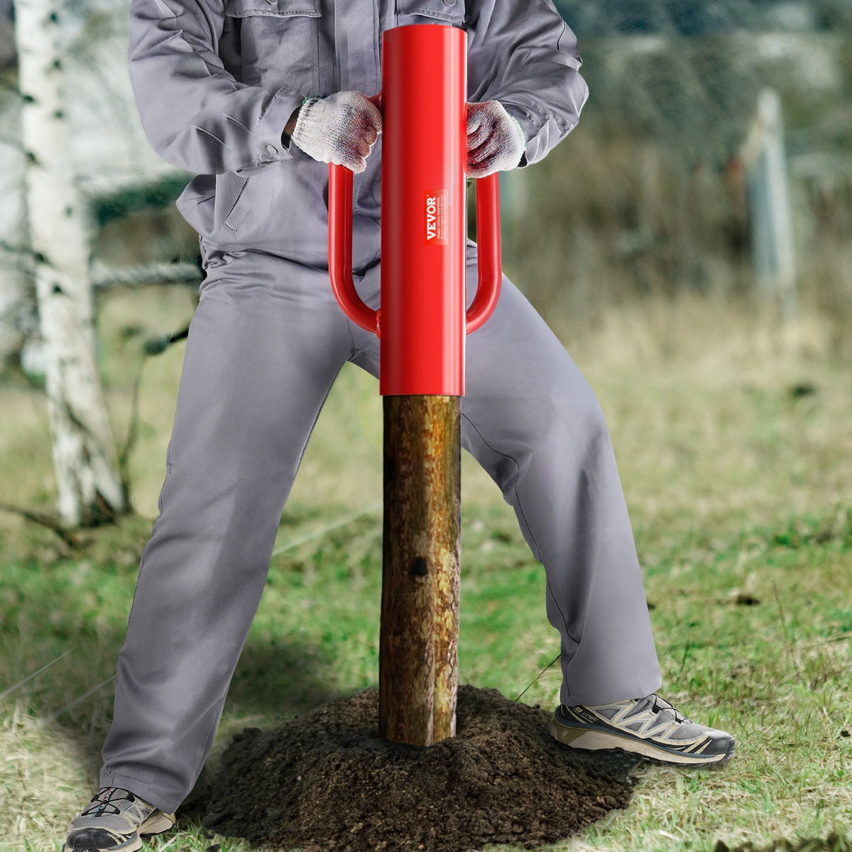 Fence Post Driver with Handles 2.7in T Post Pounder 14LB Carbon Steel Red