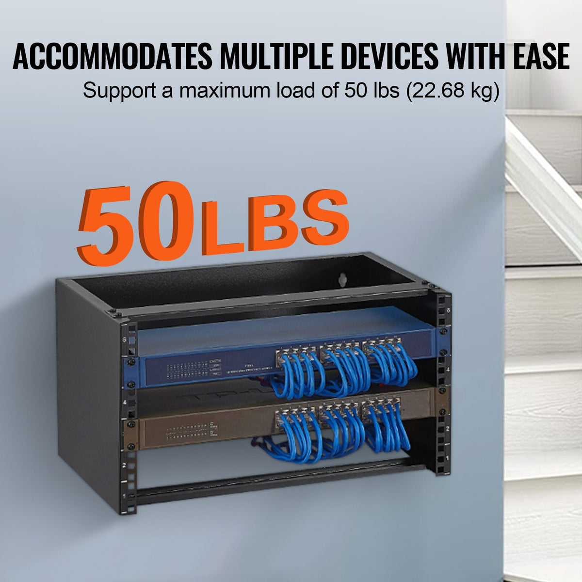 6U Wall Mount Network Rack, 14 in Depth, 50 lb Capacity, 19 in w/ Cage Nuts