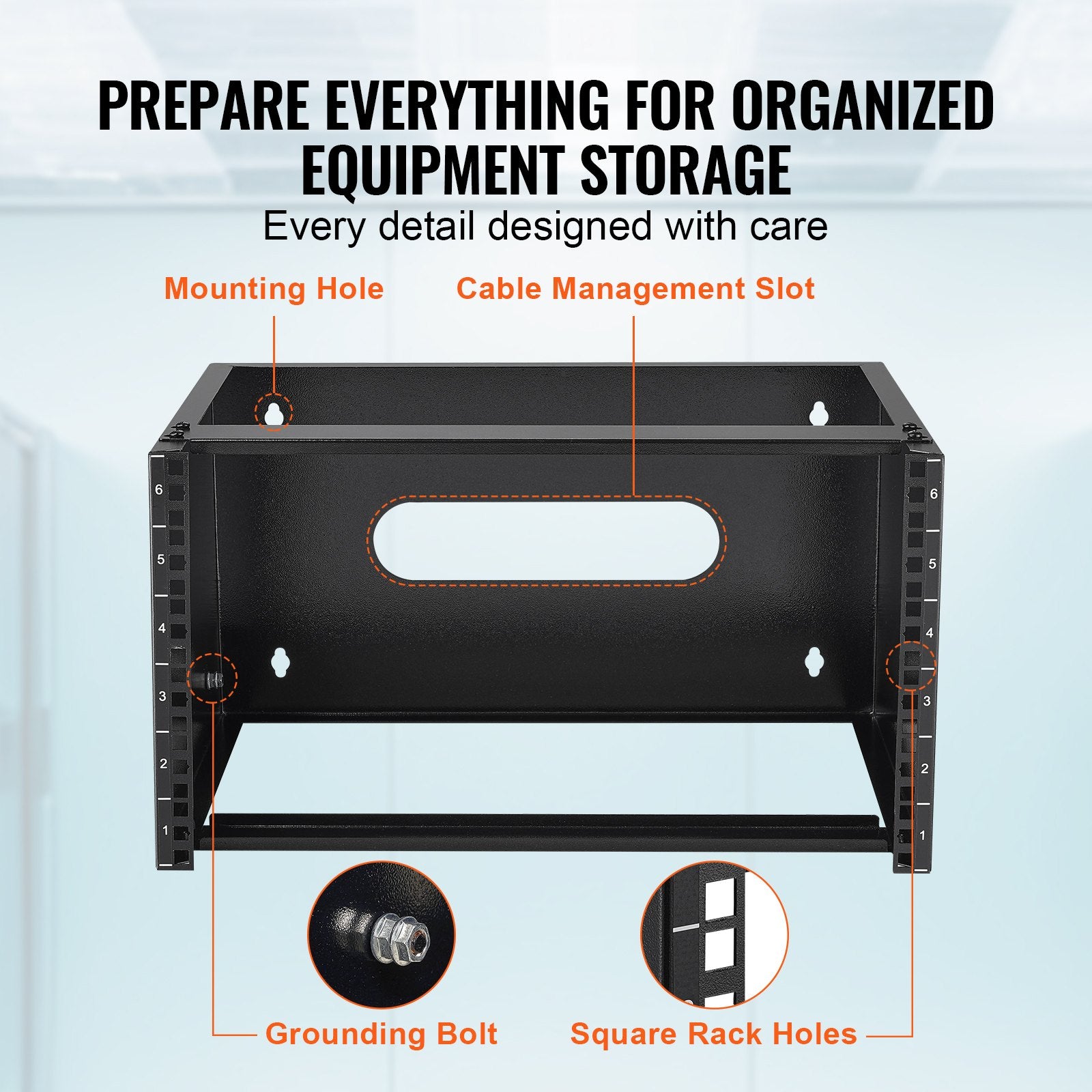 6U Wall Mount Network Rack, 14 in Depth, 50 lb Capacity, 19 in w/ Cage Nuts