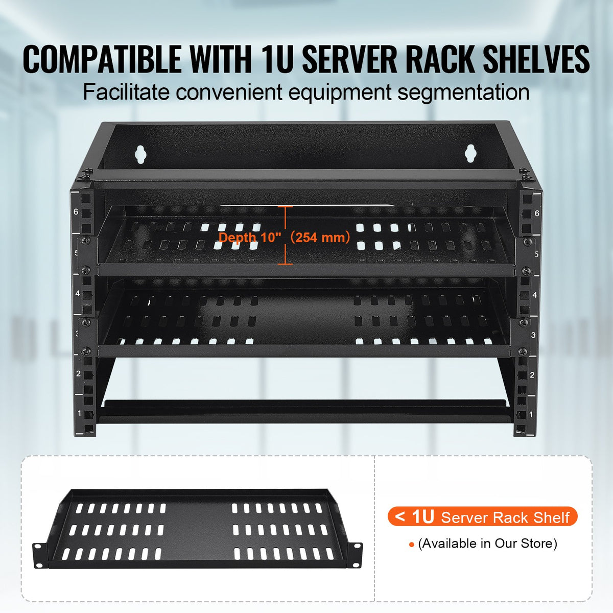 6U Wall Mount Network Rack, 14 in Depth, 50 lb Capacity, 19 in w/ Cage Nuts
