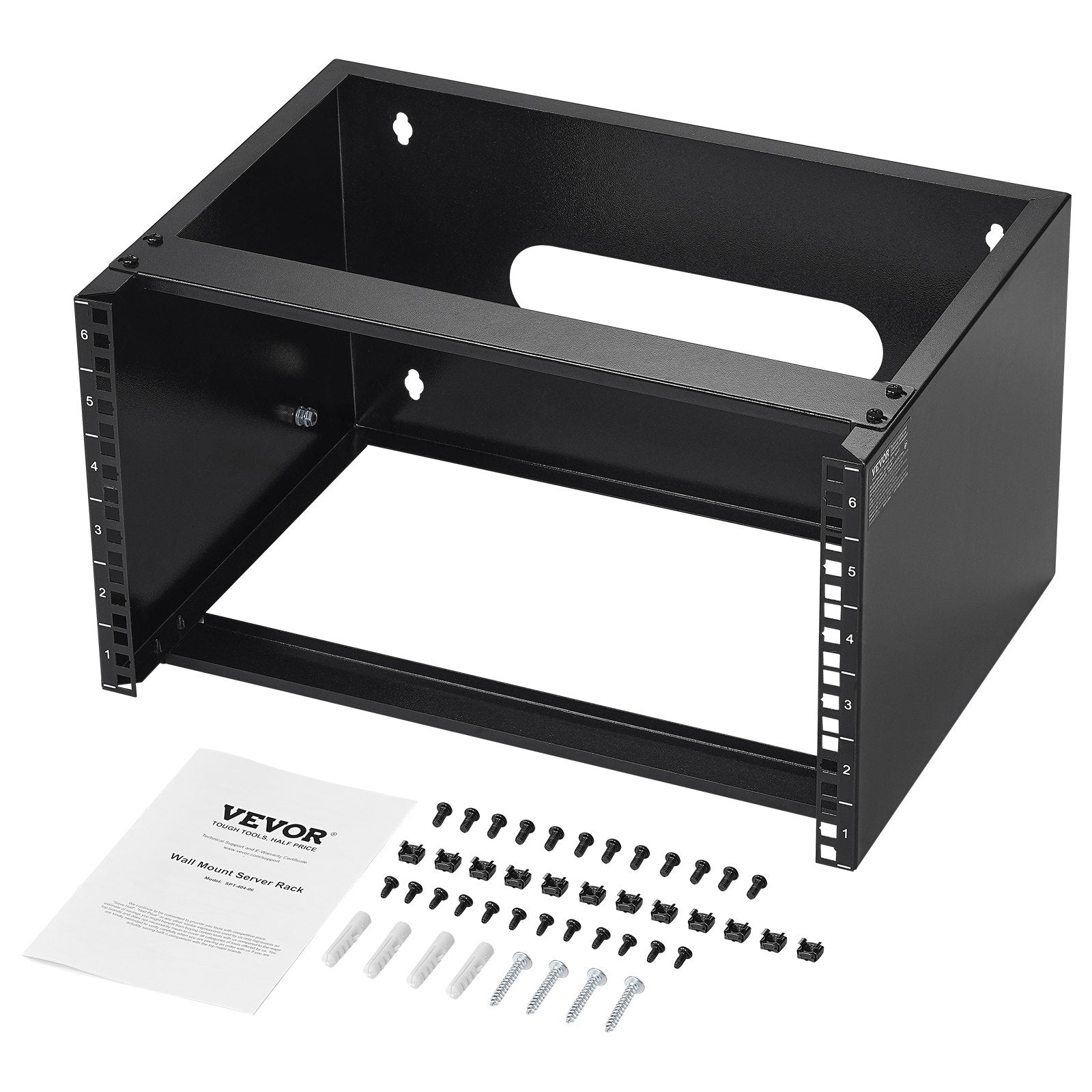 6U Wall Mount Network Rack, 14 in Depth, 50 lb Capacity, 19 in w/ Cage Nuts