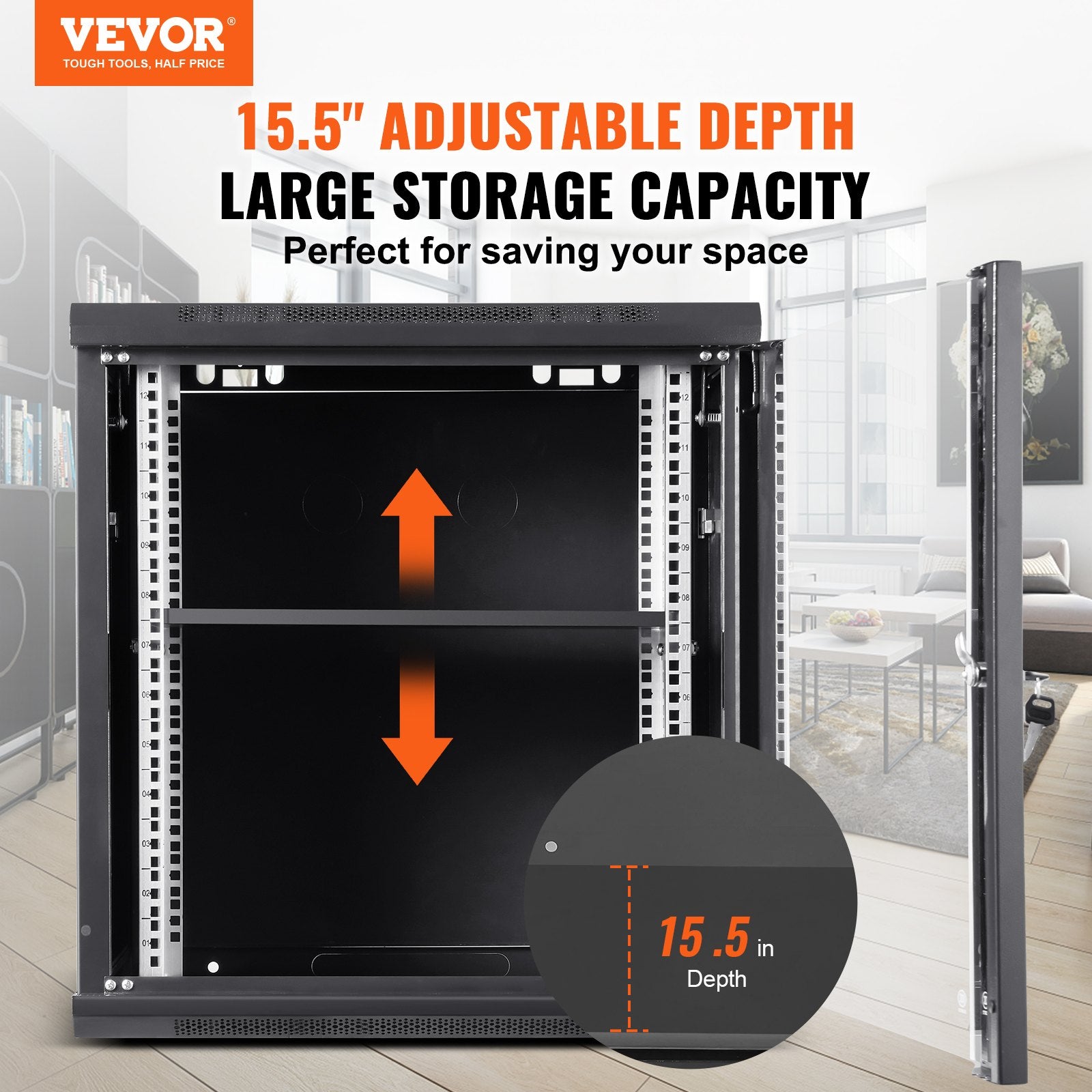 Server Cabinet 9U Wall Mount Network 39.37cm Deep 90.7kg Locking Glass Door