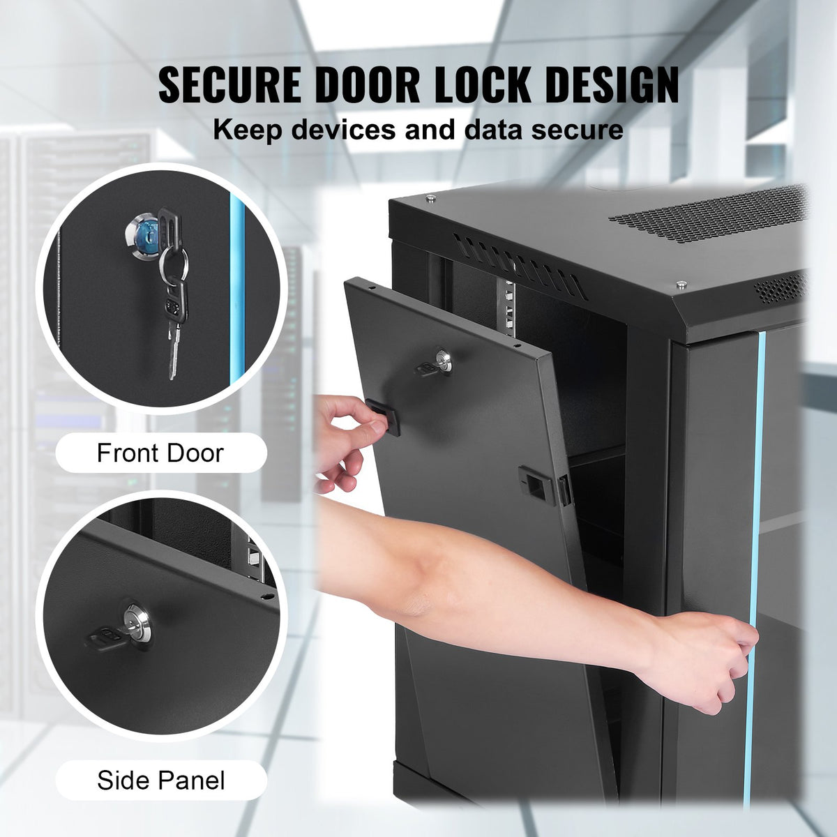 Server Cabinet 9U Wall Mount Network 39.37cm Deep 90.7kg Locking Glass Door