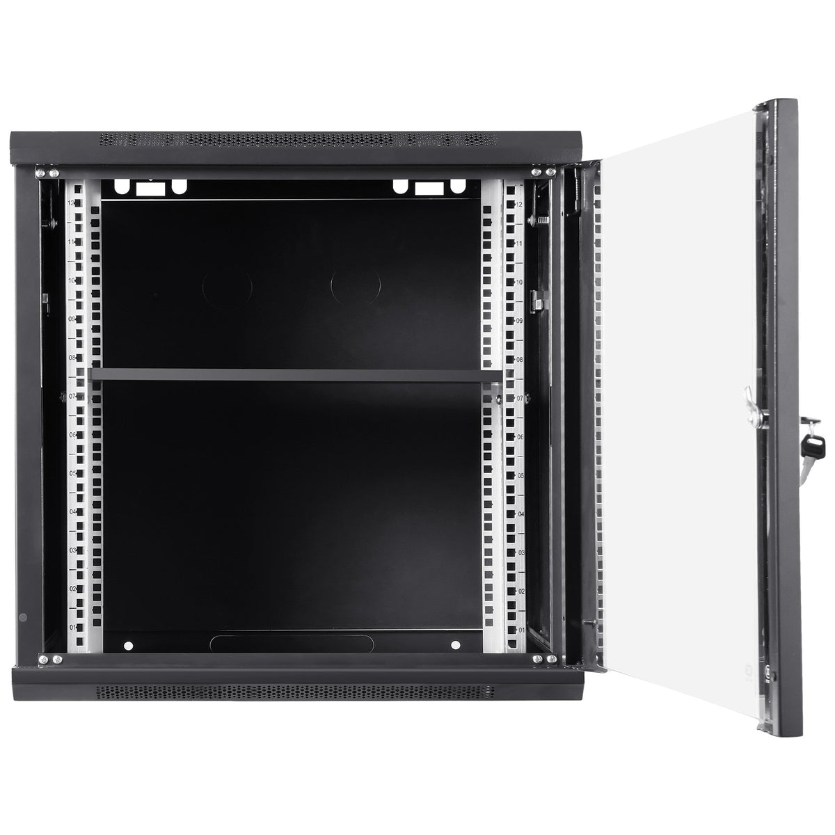 Server Cabinet 9U Wall Mount Network 39.37cm Deep 90.7kg Locking Glass Door