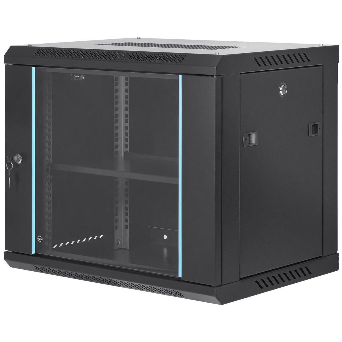Server Cabinet 9U Wall Mount Network 39.37cm Deep 90.7kg Locking Glass Door