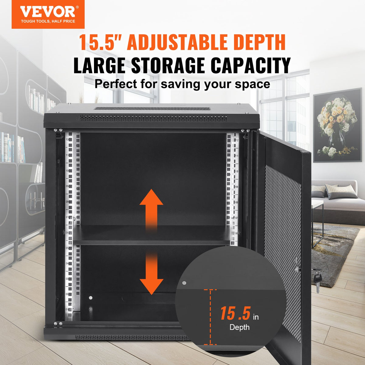 12U Wall Mount Network Server Cabinet 15.5'' Deep with Locking Door Panels