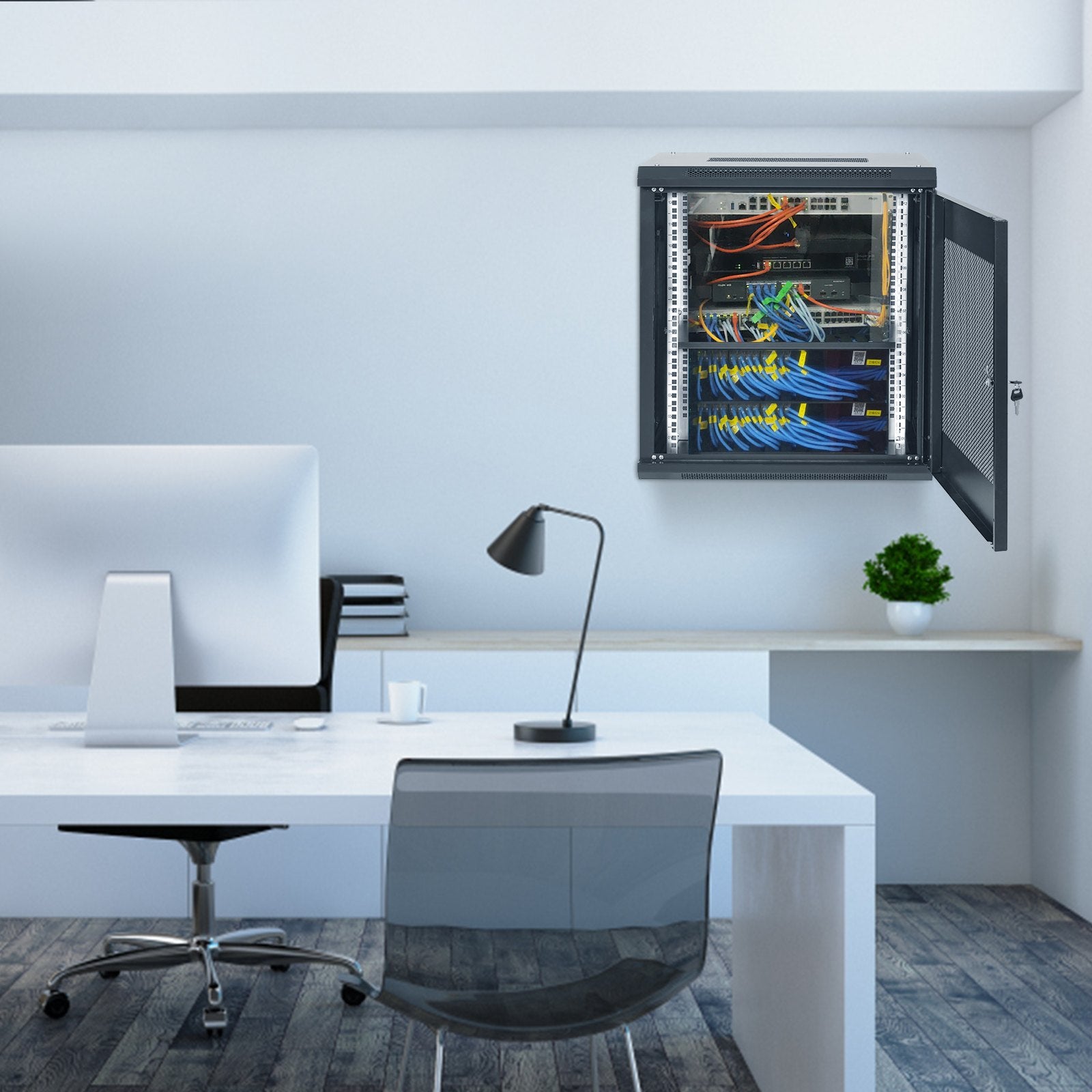 12U Wall Mount Network Server Cabinet 15.5'' Deep with Locking Door Panels