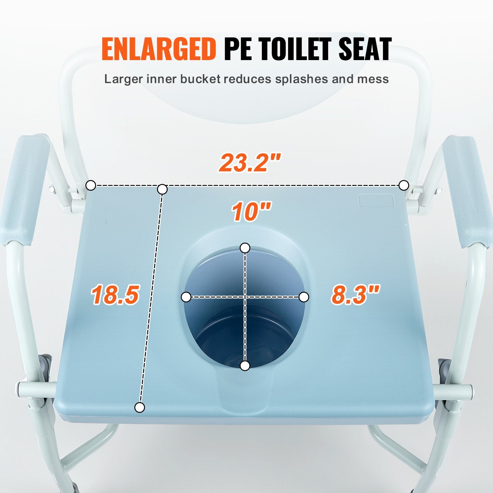 Commode Chair Bedside with Drop-Down Arms 5-Level Height Adjustable 7L Bucket