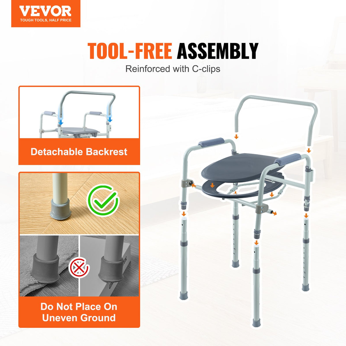 Bedside Commode Chair with Wider Seat 7-Level Adjustable for Adults