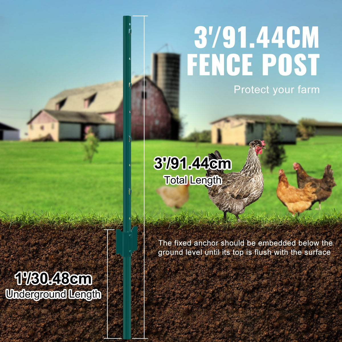 3 Feet Fence Post 10 Pack U-Channel Heavy Duty Metal Stakes for Garden Yard Lawn