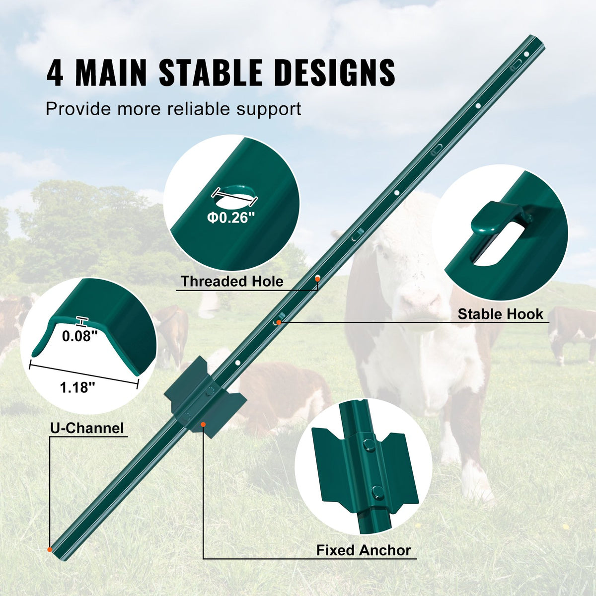 3 Feet Fence Post 10 Pack U-Channel Heavy Duty Metal Stakes for Garden Yard Lawn