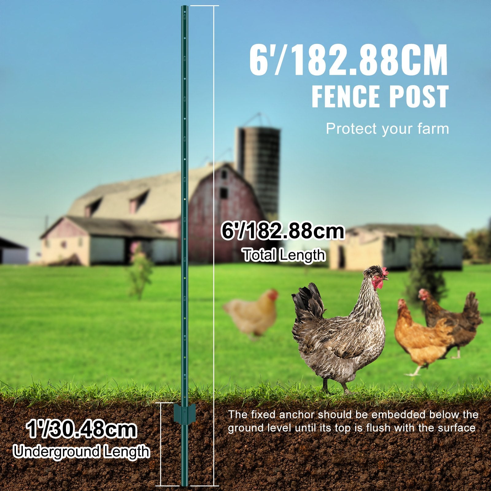 6 Feet Fence Post 6 Pack U-Channel Heavy Duty Metal Stakes for Garden Yard Lawn