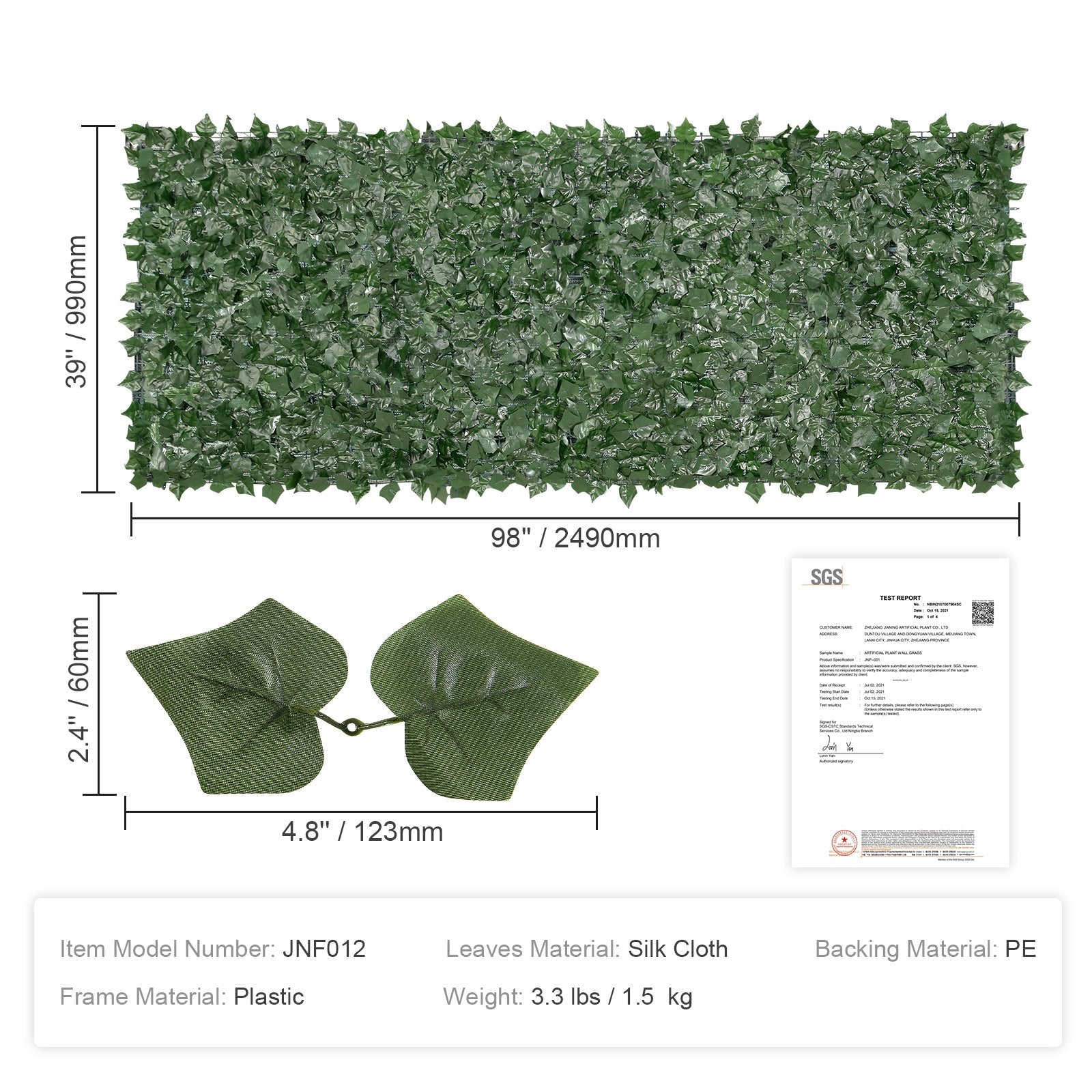 Ivy Privacy Fence 990x2490mm Artificial Green Wall Faux Hedges Vine