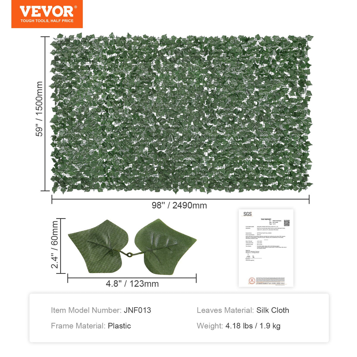 Ivy Privacy Fence 1500x2490mm Artificial Green Wall Faux Hedges Vine Leaf Garden