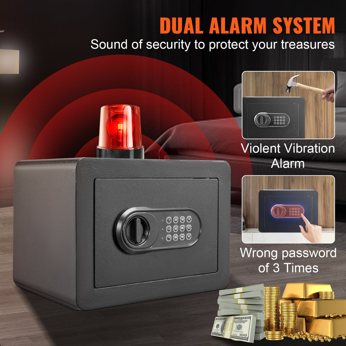 Safe Home Steel Security Digital Keypad 0.5CuFt 2 Keys WallMounted 350x250x250mm