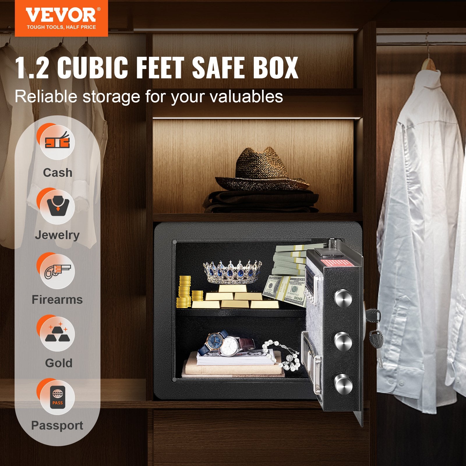 Home Safe 1.2 Cubic Feet Steel Security with Digital Keypad and Fireproof Bag