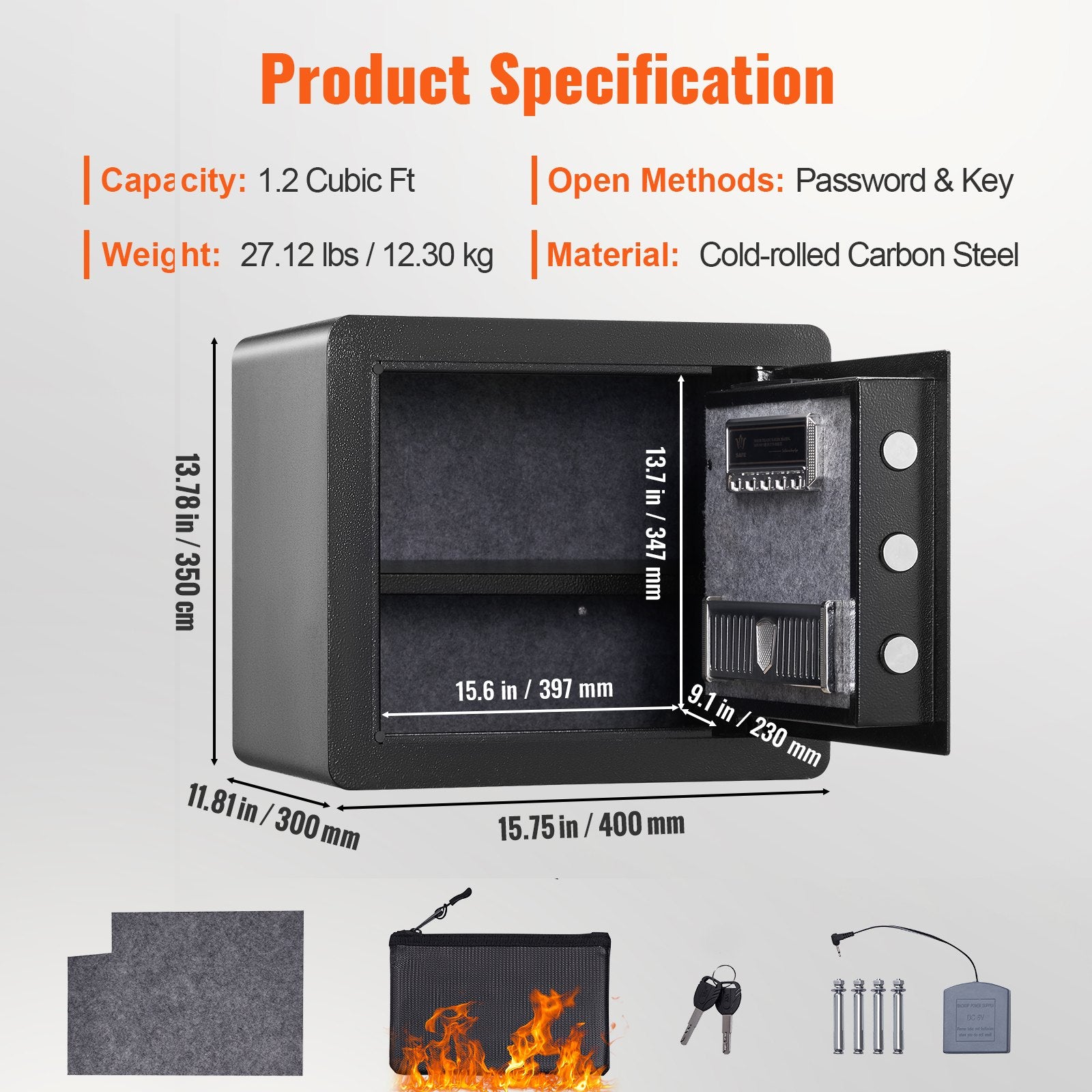 Home Safe 1.2 Cubic Feet Steel Security with Digital Keypad and Fireproof Bag