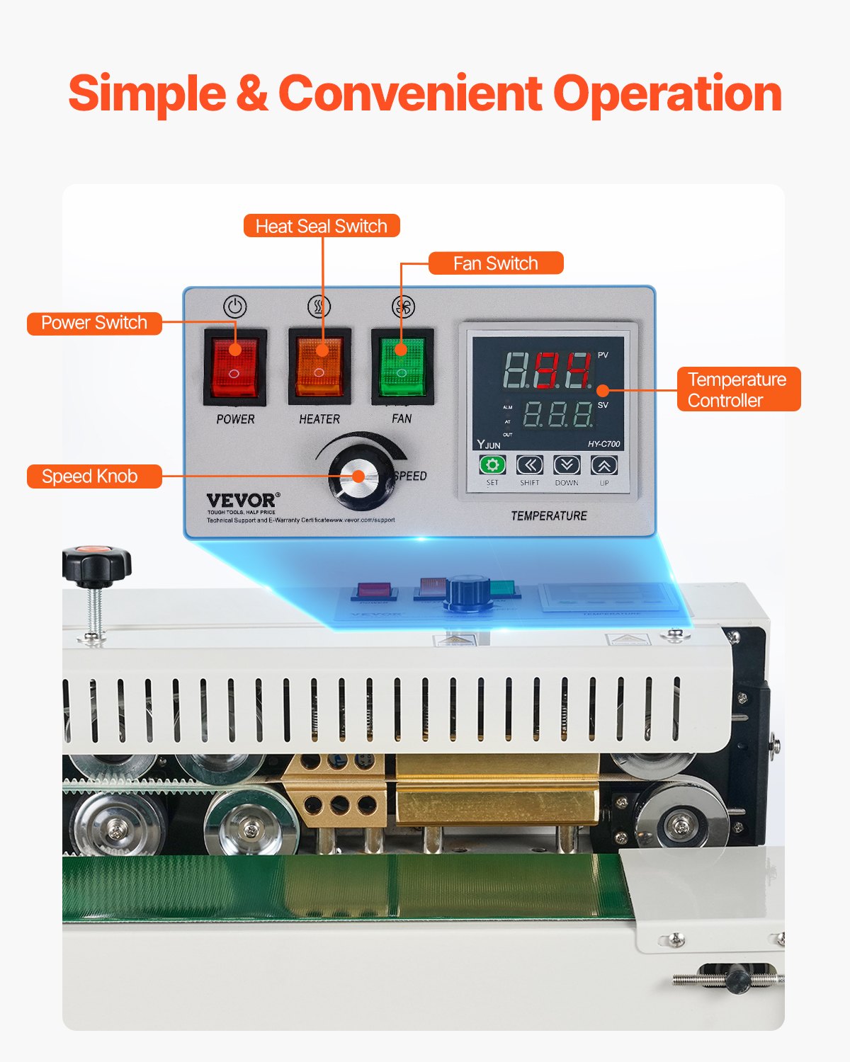 Continuous Bag Band Sealing Machine 6-12 mm Seal Width Carbon Steel Bag Sealer