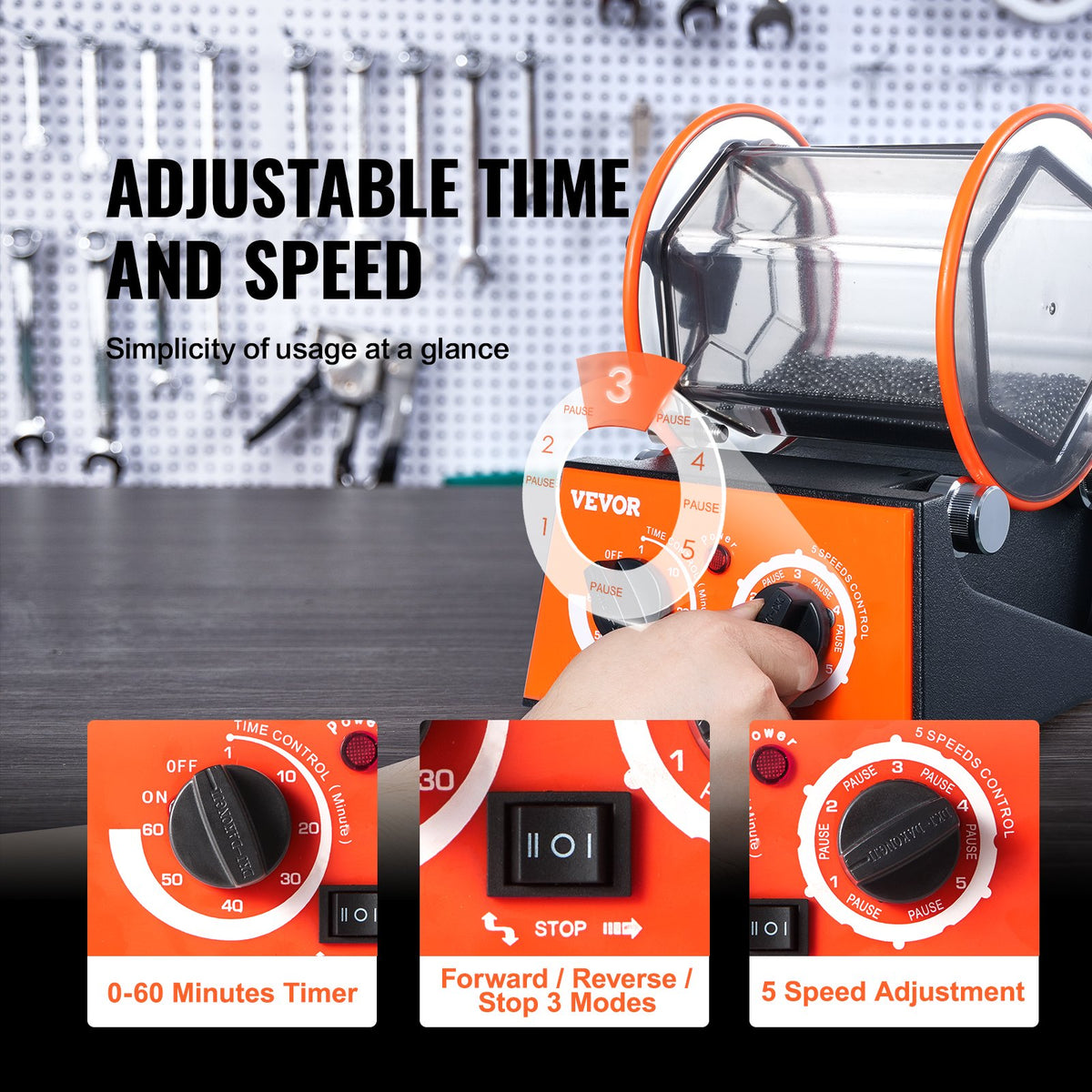 Jewelry Polisher Tumbler 6.6lbs Mini Rotary Machine 0-60Min Timer 5-Speed